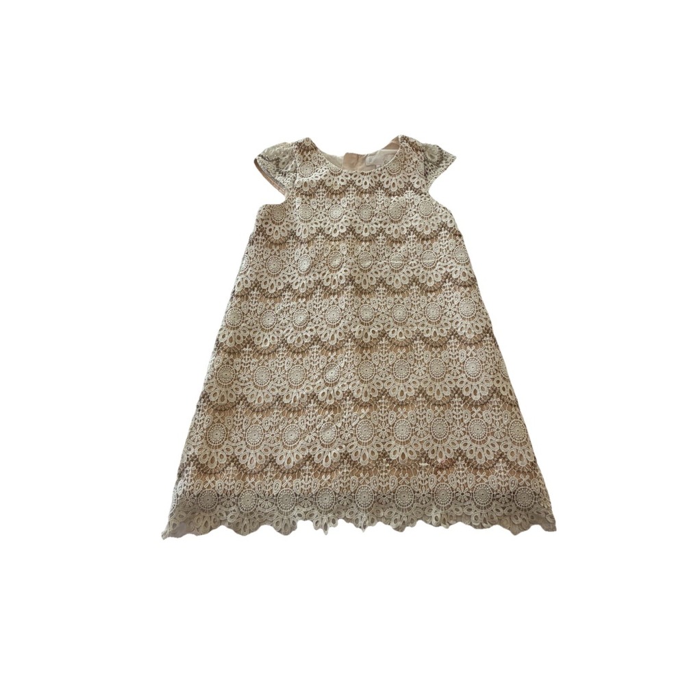 Camilla Girls' White & Gold Lace Lined Formal Party Or Play Dress Size 7